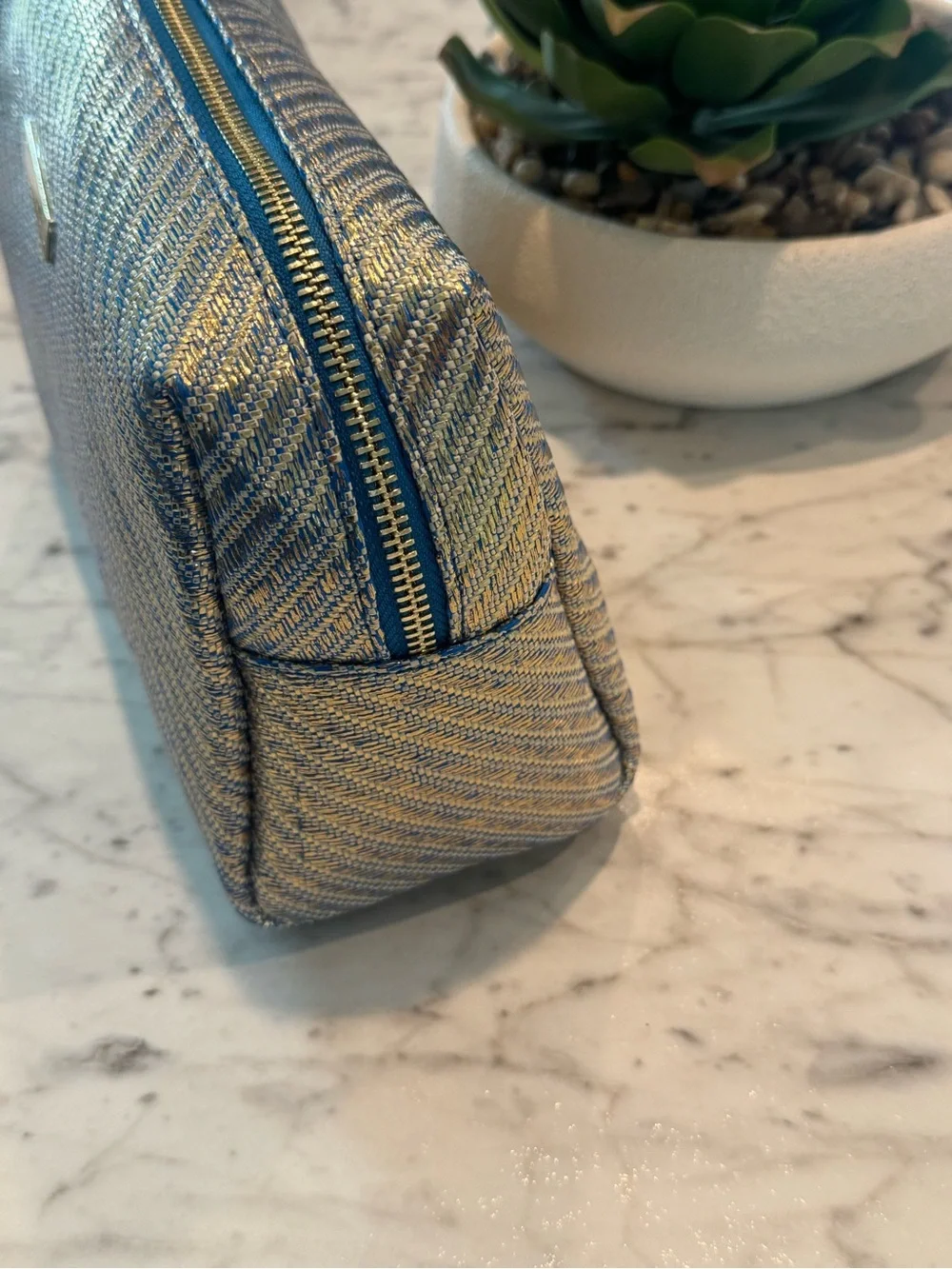Vince Camuto Metallic Blue Cosmetic Pouch with Charm
